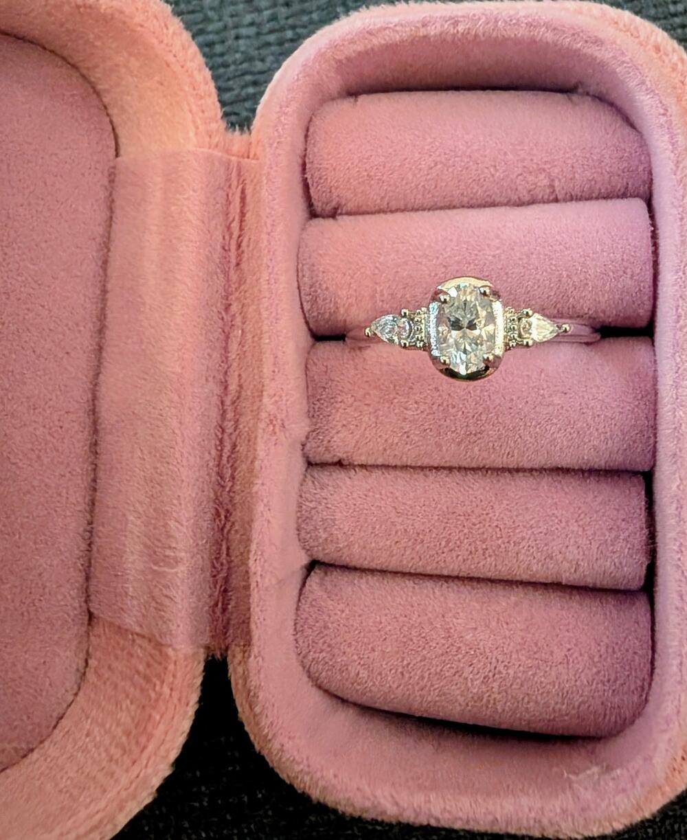 Oval Moissanite Silver Ring,  silver plated